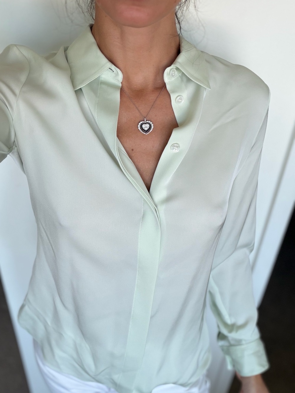 Theory silk Mint Green Long-Sleeve Button-Up Blouse